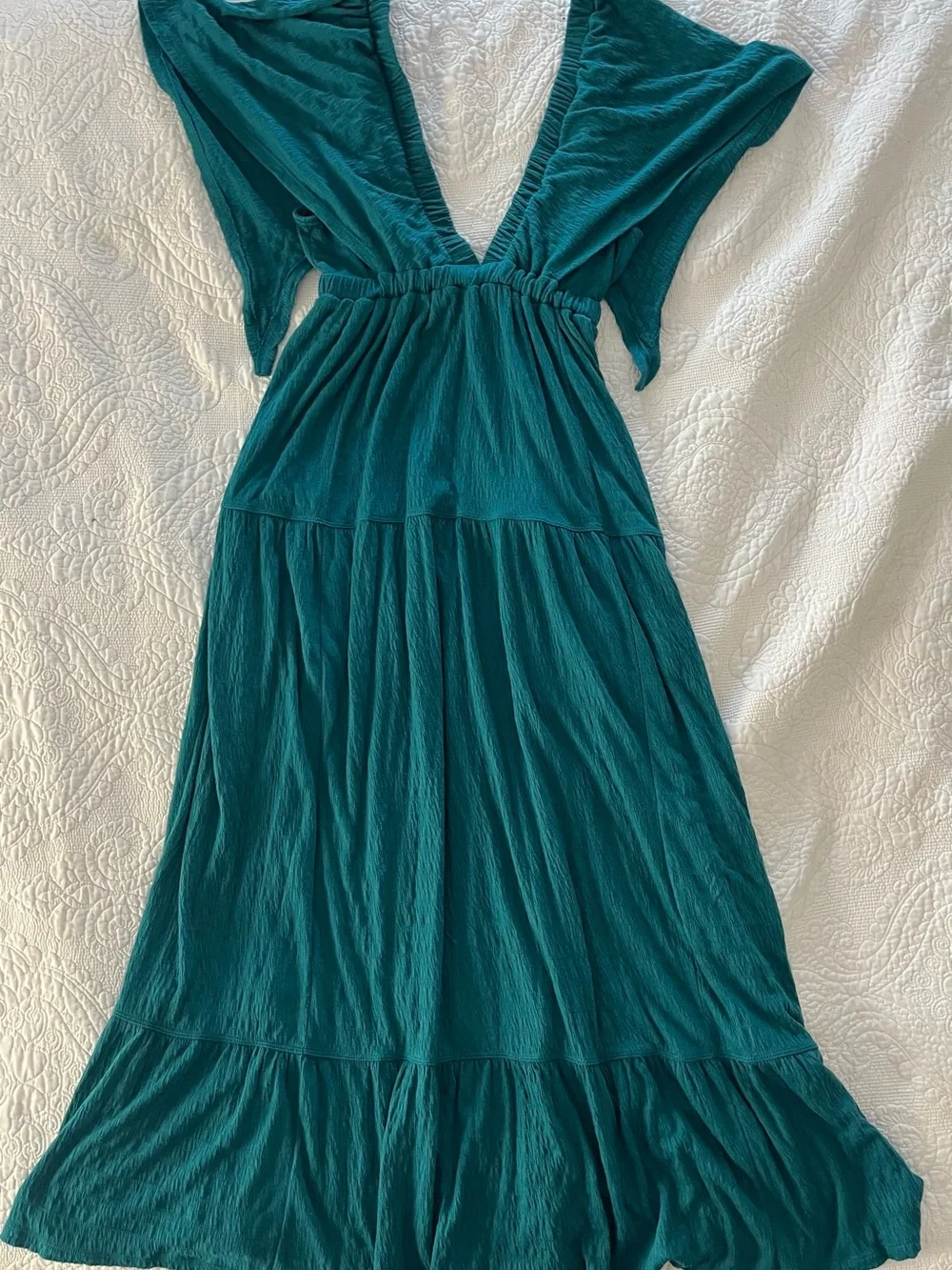 Free People Teal V-Neck Tiered Maxi Dress